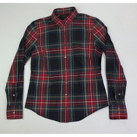 J. Crew Size 6 Womens Perfect Red Green Black White Check Long Sleeve L/S Shirt - Picture 5 of 9
